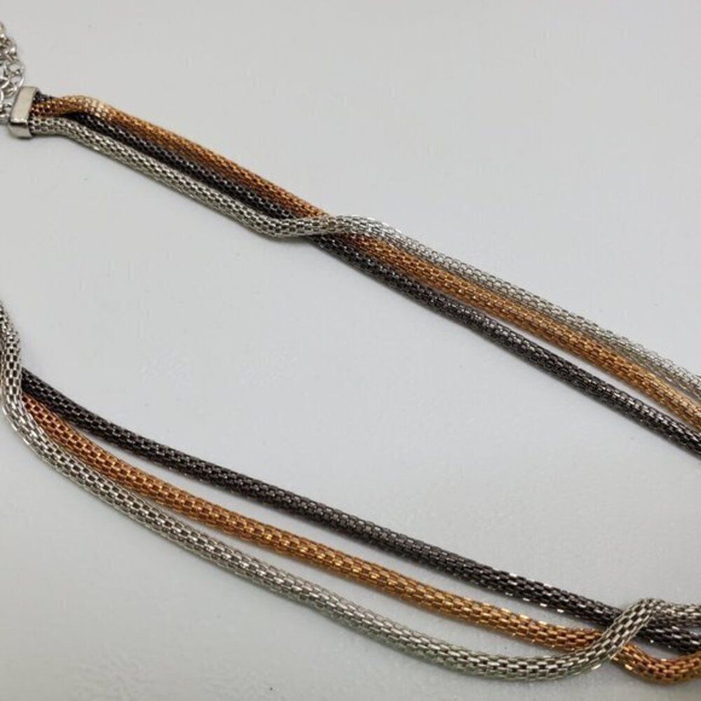 Mixed Metal Necklace Rhinestone Multi Strand Gray - Picture 4 of 8